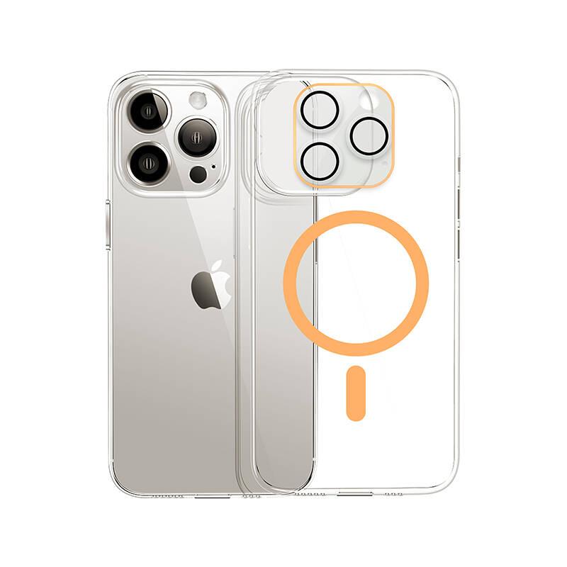 Envelop Your iPhone 15 Pro /Pro Max in Elegance with Stylish Orange Silkprint Camera Lens Protector and Phone Case